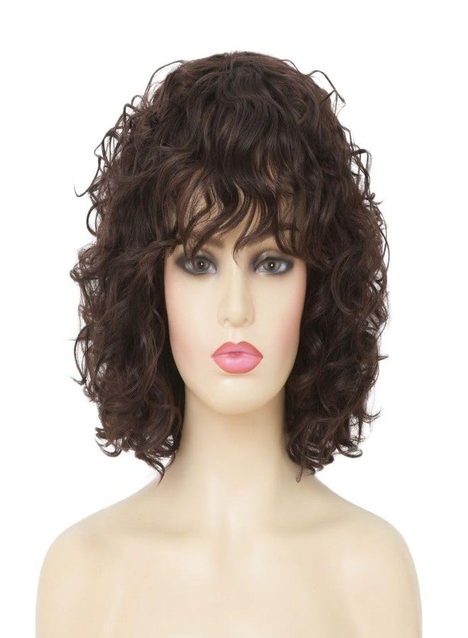 Kaneles Short Brown Curly Wig Womens Bob Wig with Bangs Shoulder Length Naturel Hair Wigs for Daliy Party Halloween Use - Image 2